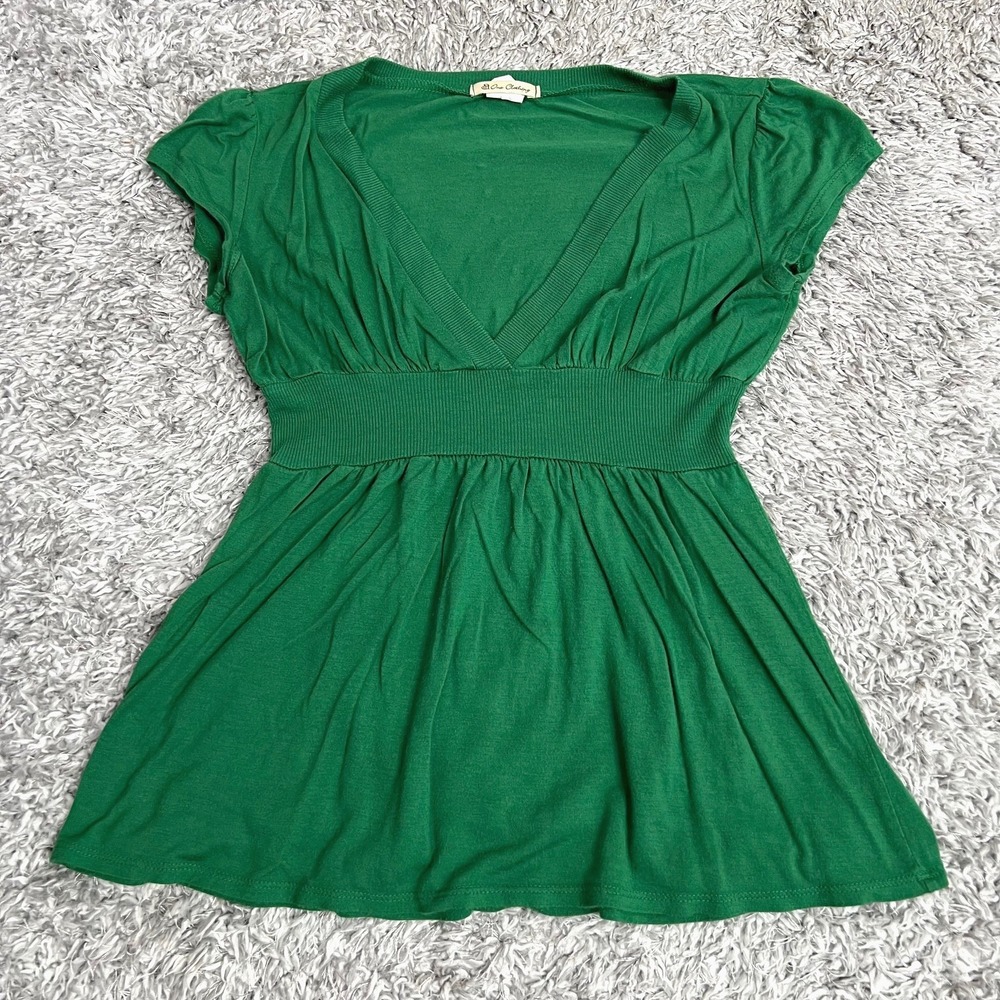 Vintage Y2K Green Babydoll Top Sz S Empire Waist Deep V Neck Fairycore Peplum